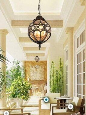 Loft Tea Glass Metal Globe Sphere Courtyard Ceiling Pendant‎ Light